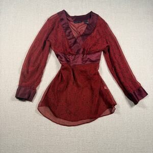 women's kimono inspired babydoll flowy sheer blouse top maroon 10 work business